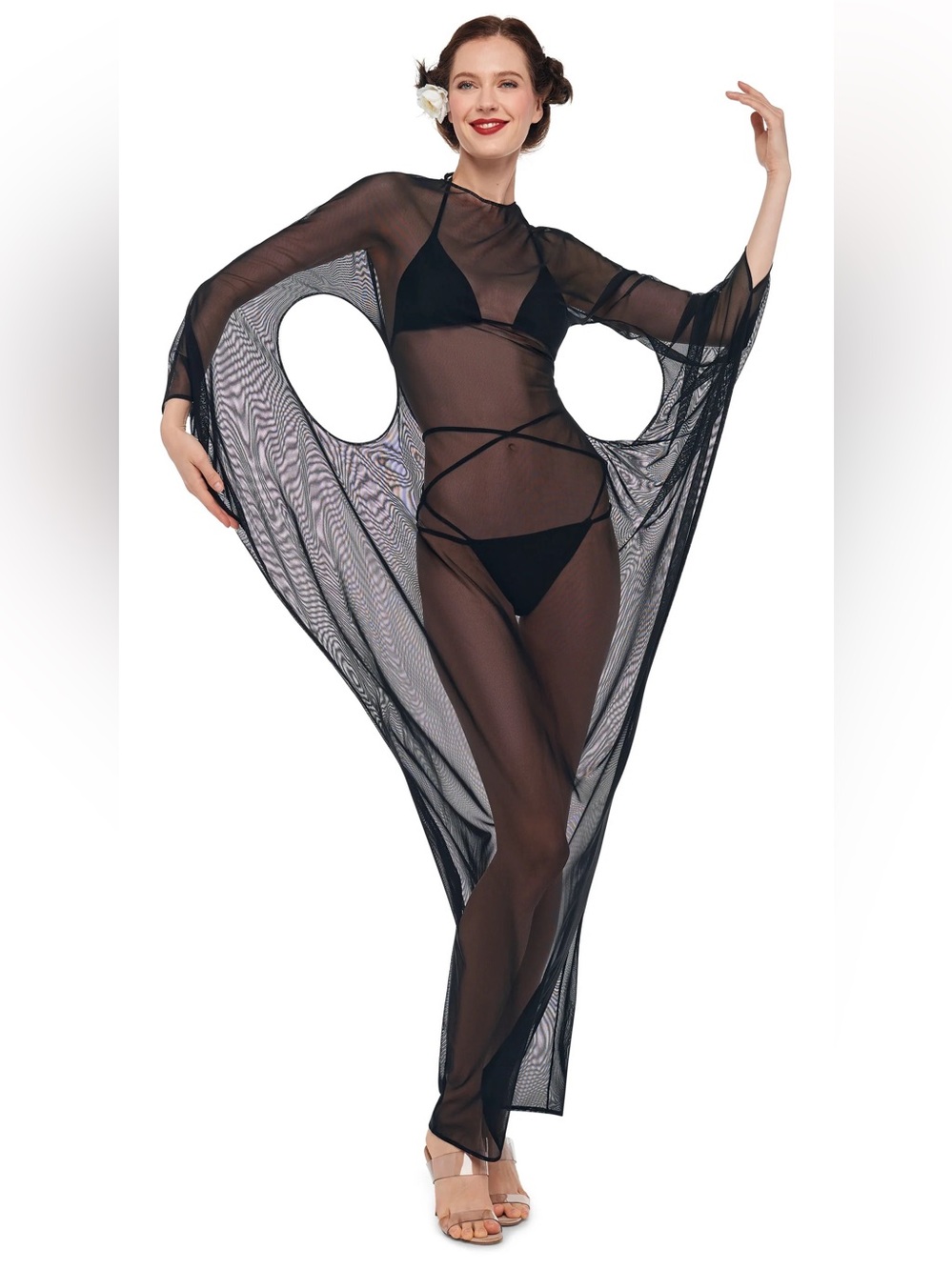 Norma Kamali Modern Sculpture Dress in Black Mesh